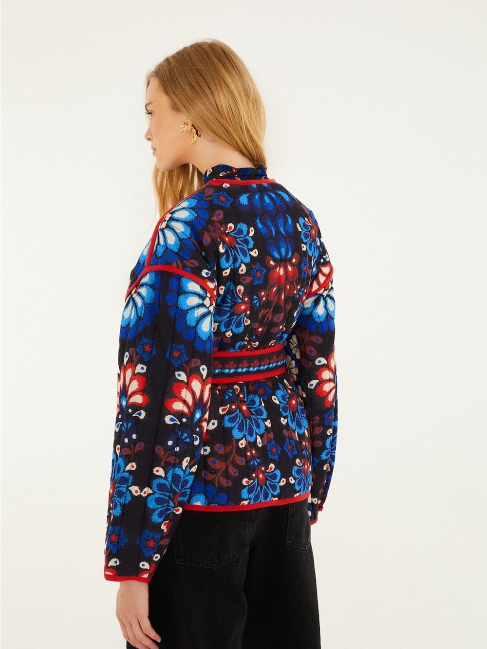 Farm Rio Floral Black Latina Scarf Belted Crop Jacket Jacket